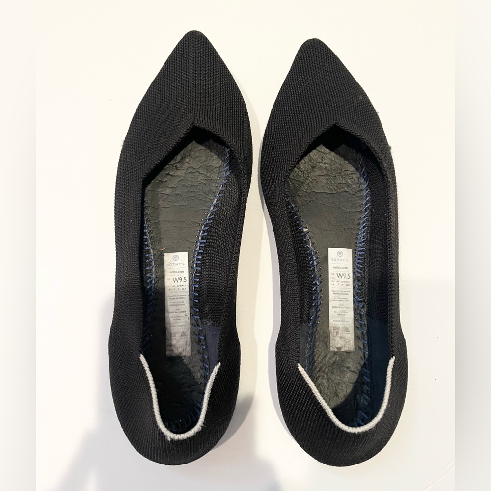 Rothy's Womens 9.5 The Point Black Solid Knit Fabric Ballet Flats Everyday Shoes - Picture 2 of 9